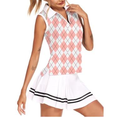 Imagem de HOTLOOX Camisa polo feminina de golfe sem mangas FPS 50+ secagem rápida com zíper gola V camiseta regata P-GGG, Xadrez 629, PP
