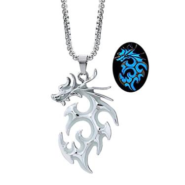 Imagem de Colar de dragão de aço inoxidável com dragão que brilha no escuro para mulheres e homens colar de formatura de verão joia presente, Aço inoxidável, Sem Pedra Preciosa