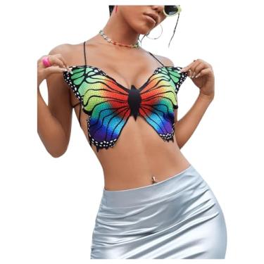 Imagem de BEAUDRM Camiseta regata feminina Y2K em forma de borboleta com alças finas e costas nuas, Multicolorido A, P