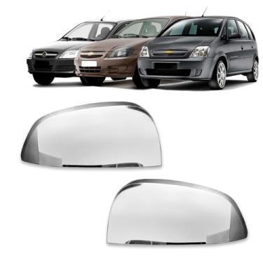 Imagem de Par Aplique Cromado para Capa Retrovisor Chevrolet Celta 2007 2008 2009 2010 2011 2012 2013 2014 Prisma 2007 2008 2009 2010 2011 2012 Meriva 2002 2003 2004 2005 2006 2007 2008 2009 2010 2011 2012