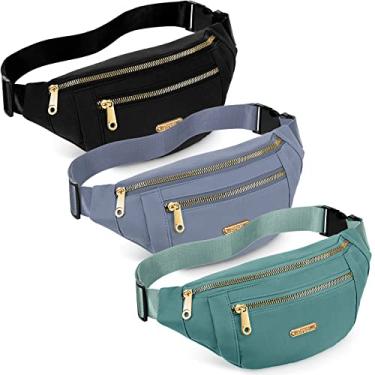 Imagem de Pochete impermeável com 3 peças para mulheres e homens, pochete com alça ajustável, bolsa de cintura para esportes, corrida, exercício, caminhada, viagens, Preto, azul, verde