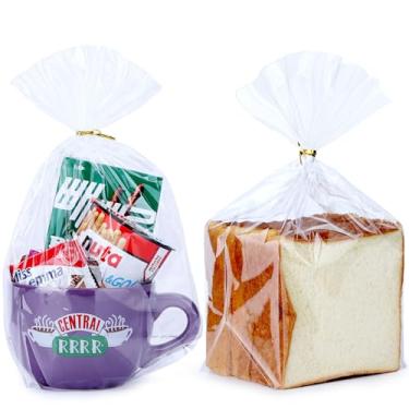 Imagem de ZIMCEMS 50 peças sacos de reforço inferior 22,5 x 30,5 cm, sacos de embrulho de celofane transparente, sacos de plástico para violoncelo, para lembrancinhas de festa, caneca com laços torcidos de 12,7