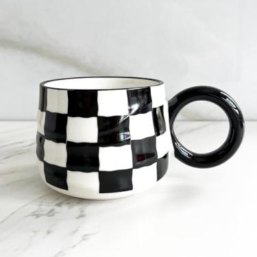 Imagem de Rubdub Canecas de café de cerâmica para homens/mulheres, xícaras de café de 350 ml com alça, presentes perfeitos para cappuccino de café, cacau, ótimo para escritório e casa (tabuleiro de damas)