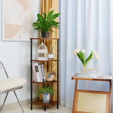 Imagem de Ymesiyou Suporte de prateleira de canto de 4 camadas, prateleira de armazenamento de 101 cm, prateleiras de exibição, suporte de plantas, pequena estante para sala de estar, quarto, escritório em casa