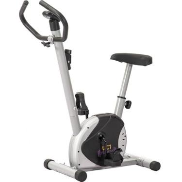 Imagem de Bicicleta Ergométrica Vertical Monitor Iniciante WCT Fitness Banco Ajustável 6 Níveis de Velocidade 76x50x1,20cm Cinza e Preto Uso Residencial