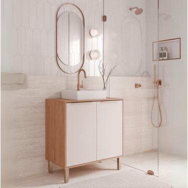 Imagem de Armário para Banheiro 80 Cm com Cuba Elis Freijó/Offwhite