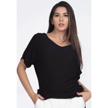 Imagem de Blusa Morcego Malha Gola Canoa Manga Curta Preta - Amazonia Vital