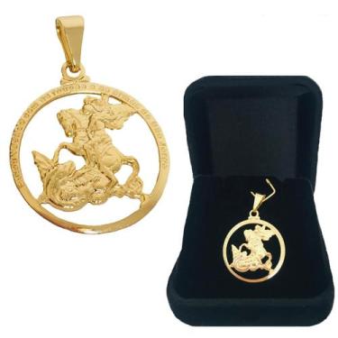 Imagem de Medalha Pingente Para Corrente São Jorge Guerreiro Masculina Banhado a