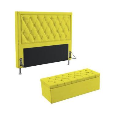 Imagem de Kit Cabeceira Estofada Decorativa Para Cama Box Centaurus 140 Cama Cas
