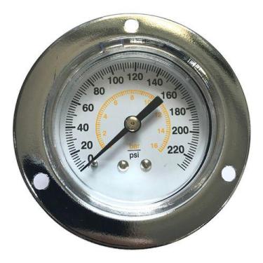 Imagem de Manômetro Painel 50mm Rosca 1/4 Com Flange 16 Bar 0-240 Psi - LAB