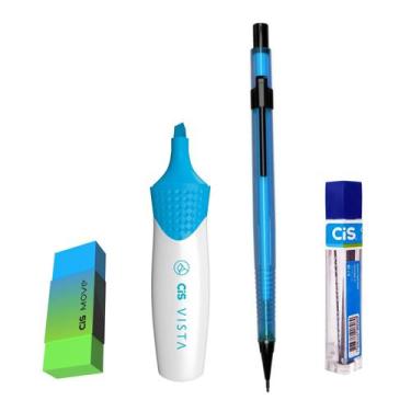 Imagem de Kit 4 Lapiseira NEON Azul 0.5mm +Borracha +Grafite +Vista Az - Cis