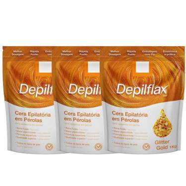 Imagem de Kit 3 Cera Quente Depilatória Profissional Glitter Gold Depilflax Em P