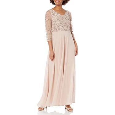 Imagem de J Kara Vestido feminino floral metálico ilusão manga V gola V frisado fit & flare vestido longo, Blush Multi, 42