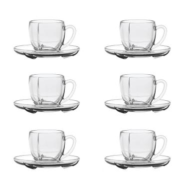Imagem de Xícaras De Vidro Com Pires P/ Café Chá 190ml Jogo C/6 Peças