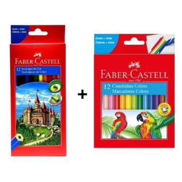 Imagem de Kit com 12 Lápis de Cor + 12 Canetinhas Faber Castell Escolar - Faber-