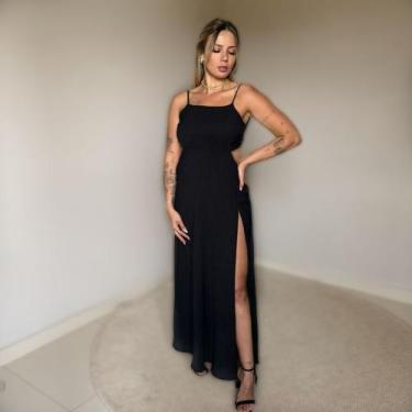 Imagem de Vestido Longo Com Fenda Na Perna Rita Amarrar Nas Costas Formaturas e 