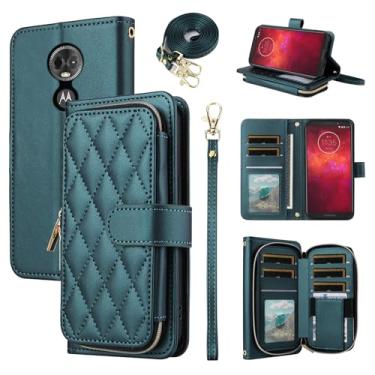 Imagem de Furiet Argyle Capa carteira para Moto Z3 / Z3 Play com alça de ombro, 9+ compartimentos para cartões, bolsa com zíper, luxuosa, couro PU, suporte para celular Motorola MotoZ3 Z 3 3Z Z3play, verde