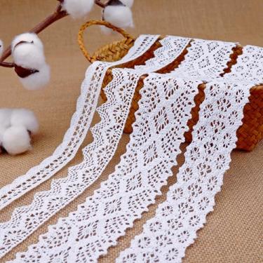 Imagem de ZNZAKKA Fita de renda branca de 8 metros de algodão com acabamento em crochê para artesanato, embrulho de presente, decoração de casamento