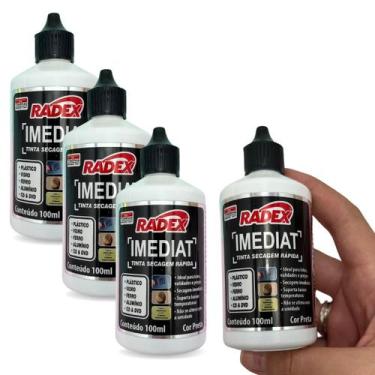 Imagem de Kit 4 Tinta Para Carimbo Preta Secagem Rápida Para Plástico 100ml Rade