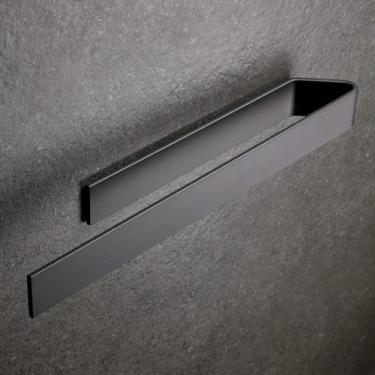 Imagem de Suporte de toalha de mão adesivo, barra de toalha pegajosa de 15,7 polegadas montada na parede, toalheiro de mão de cozinha de alumínio para cozinha Bahtroom Hotel RV - Preto