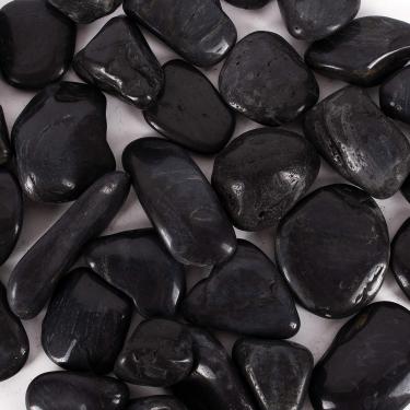 Imagem de 2,3 kg aprox. 25 pedras pretas de rios para plantas seixos para plantas de interior | Pedras de aquário | Pedras decorativas polidas para vasos (5 a 7 cm)