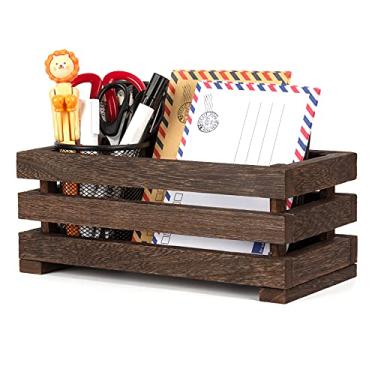 Imagem de AKKO Rustic Mail Organizer, Wooden Letter and Mail Sorter Holder for Countertop, Farmhouse Countertop Storage Box, Office Desk Organizer Perfect for Gift and Home Decor