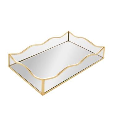 Imagem de LYOR - Bandeja de Metal com Espelho - Cor Dourado 20cm x 30cm x 4cm - Linha Ocean