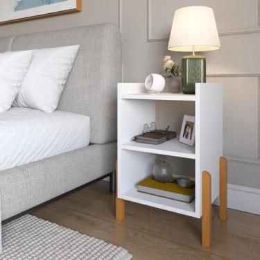 Imagem de Mesa De Cabeceira Quarto Sofia Com Prateleiras Moderna Pé Em Madeira M