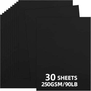 Imagem de 30 folhas de cartolina preta 21 x 28 cm, 250 gsm/40,8 kg, cartolina grossa e lisa, perfeita para convites, menus, cartões DIY, artes e artesanato