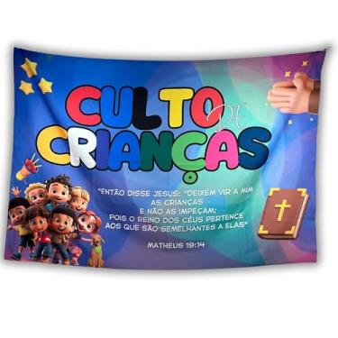 Imagem de Bandeira Painel Decorativo Igreja Culto de Crianças Tecido Oxford 150x100