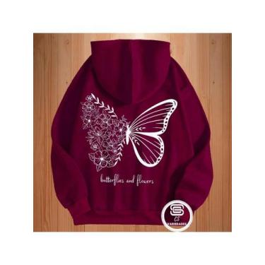Imagem de Moletom Feminino  Borboleta Blusa de Frio Estampado Costas com Bolso C