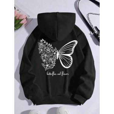 Imagem de Moletom Feminino  Borboleta Blusa de Frio Estampado Costas com Bolso C
