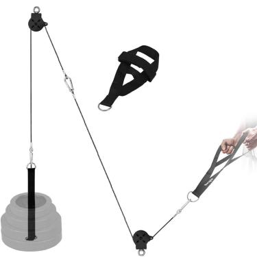 Imagem de Yes4All Combo sistema de polia tríceps de 6 peças para placas de 5 cm, inclui polia, cabo de aço, alça de alça, tira de piso, alça de pino de carregamento e mosquetões – acessório de máquina de cabo