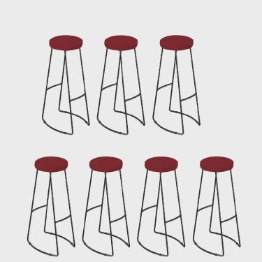 Imagem de Kit 07 Banqueta Alta Lena Industrial Bar Balcão Bistrô Ferro e Madeira Maçiça Capa Suede Vermelho - Ahz Móveis