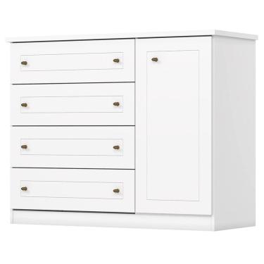 Imagem de Comoda 1 Porta 4 Gavetas 126 cm Americana Branco Henn