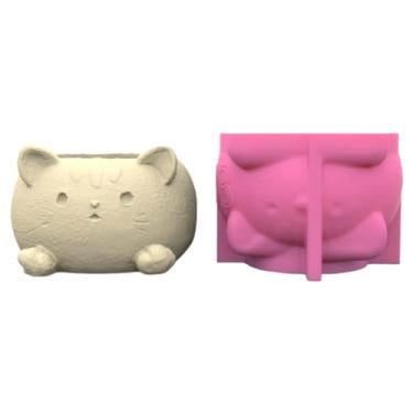 Imagem de HEYXI Molde de silicone para vaso de flores de gato 3D, molde de resina epóxi, vasos de plantas suculentas, suporte de vela, molde de gesso de concreto