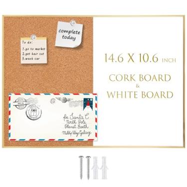 Imagem de Okydoky Combo de quadro branco de cortiça, tamanho pequeno 27 cm x 37 cm quadro magnético apagável a seco/quadro de combinação de boletim, moldura de alumínio dourado, para casa, escritório, escola
