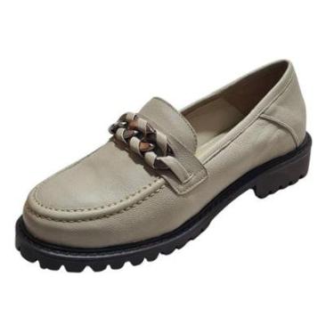Imagem de Mocassim Tratorado Elos Couro de Carneiro Off White-Feminino