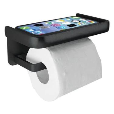 Imagem de Porta Papel Higiênico Alumínio Parede C/ Prateleira Celular Fácil Inst
