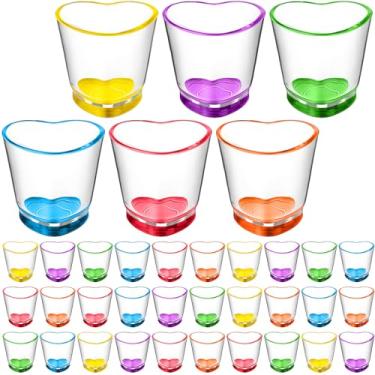 Imagem de Sabary 36 peças de copos coloridos em forma de coração a granel de 42,5 g com base pesada conjunto de copos de cerveja de vidro arco-íris fofos para vodca, uísque, tequila, expresso, bebidas