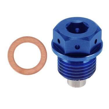 Imagem de REPAIROCK M16 x 1,5 4 mm Bujão magnético de drenagem de óleo de liga de titânio parafuso de porca de drenagem com 1 arruela de cobre azul 1 peça