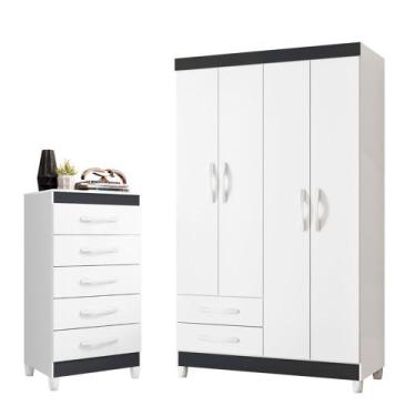 Imagem de Quarto Solteiro Completo Guarda Roupa Âmbar 4 portas Cômoda Esmeralda 