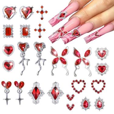 Imagem de editTime Kit Com 24 Peças De Strass Luxo Em Liga Metálica Prateada 3D Para Unhas, Punk Y2K, Estrela, Lua, Coração, Amor, Borboleta, Cruz, Coroa, Pingente Balão Romboide, Decoração Costas Planas (Ver