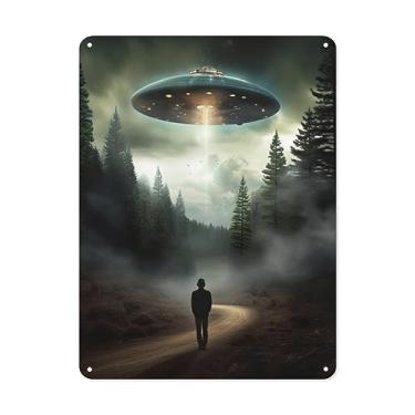 Imagem de Feixophs Decoração De Abdução Alienígena, Ovni, Placa Lata Retrô, Chique Parede Metal, Placas Ferro Engraçadas, Presente Para Sala, Bar, Escritório, 8X12"