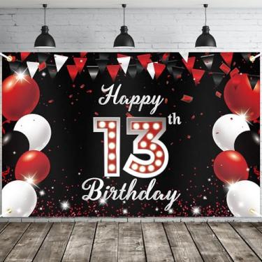 Imagem de JOYKY Faixa De Feliz Aniversário 13 Anos, Decorações Festa Vermelhas E Pretas Para Meninos Meninas, Decoração Fundo Crianças 1,75 X 1,15 M