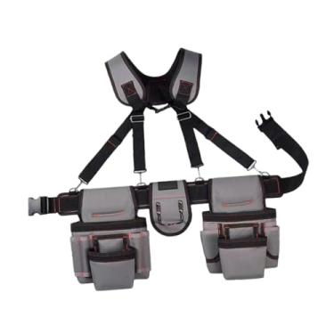 Imagem de Generic Cinto de ferramentas com suspensórios, bolsa respirável para ferramentas na cintura com vários bolsos para carpinteiros, jardineiros, pais, Cinza