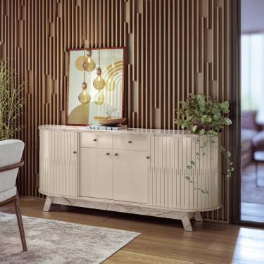 Imagem de Buffet Aparador 4 Portas 2 Gavetas 183x81cm Mônaco Madetec Cor:Calacata/Off White