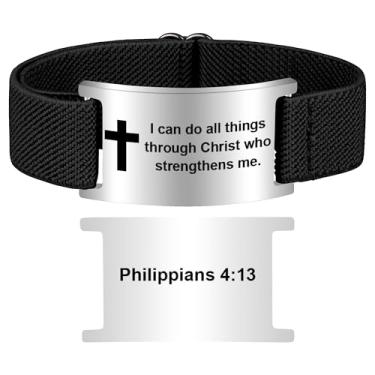 Imagem de Pmormyy Pulseira de cruz com versículo bíblico para mulheres e homens, pulseira ajustável de presente de Jesus é rei cristão WWJD, One Size, Aço inoxidável, Sem Pedra Preciosa