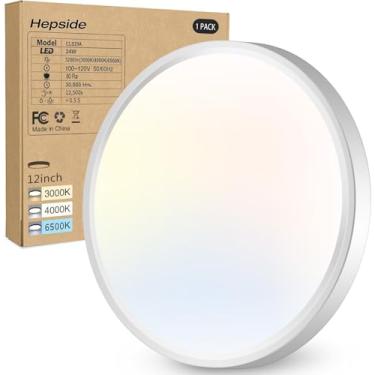 Imagem de hepside 1 Pacote De Luminária Teto Embutida Led - 3 Unidades Selecionáveis 3000K-4000K-6500K E Equivalente A 100W, Lâmpada Moderna Para Cozinha, 24W 3200Lm 12" Banheiro, Armário, Lavanderia, Quarto,