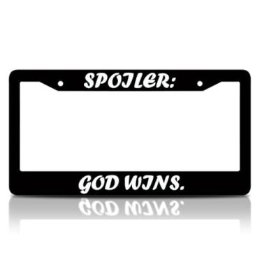 Imagem de Moldura de placa de licença de 15 x 30 cm com spoiler de citação: God Wins com 2 furos de montagem e parafusos padrão - Acessórios de alumínio para decoração do seu carro - Molduras para o seu